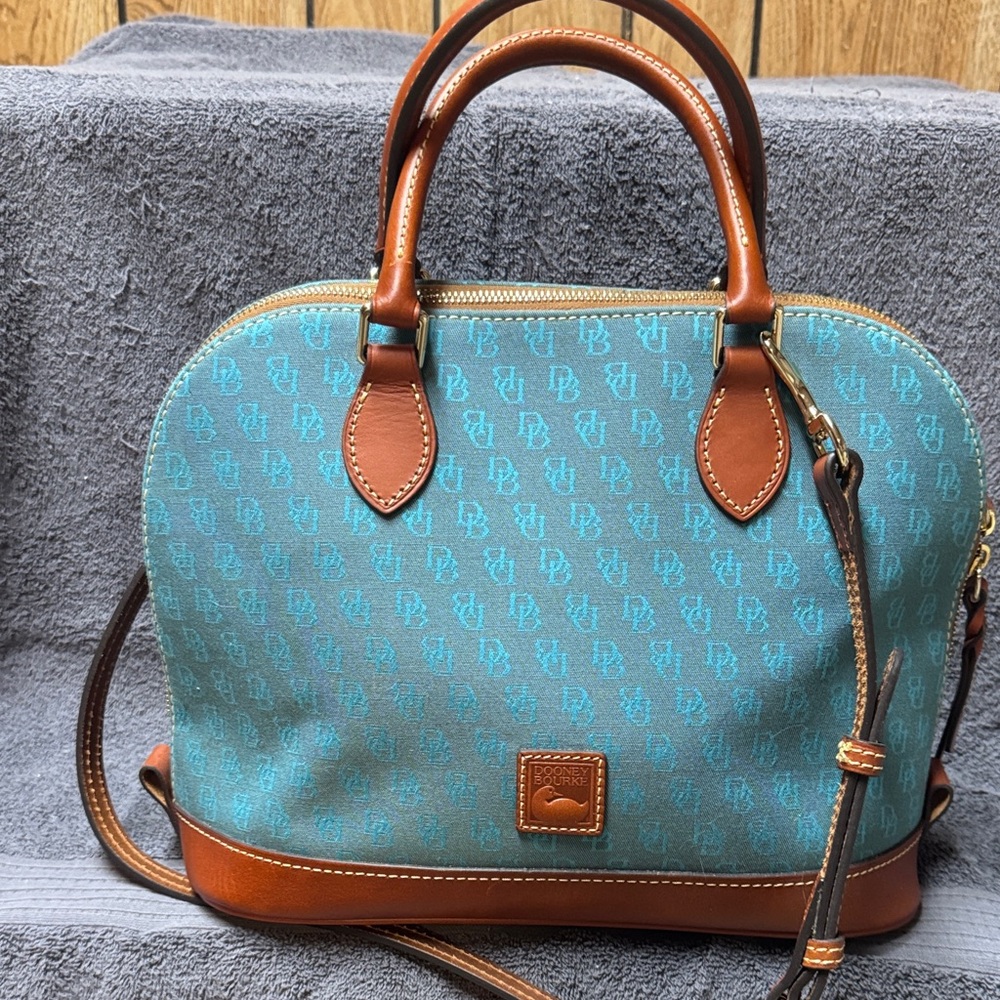 Dooney & Bourke Teal and Brown Satchel